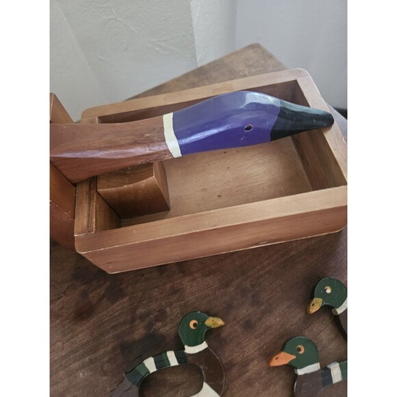 Mallard Nutcracker And Napkin Ring Lot Vintage Wood Carved - Picture 5 of 7